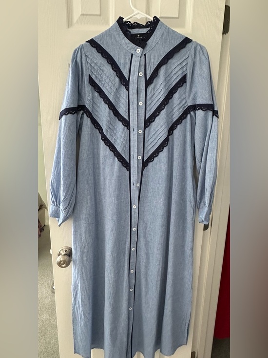 Pomander Place Dresses & Skirts - Pomander Place Tuckernuck Button-Front Long Sleeve Dress with Navy Lace Trim